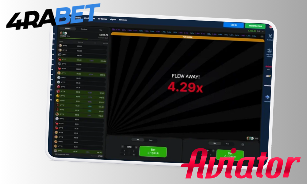 Play Aviator on the 4raBet platform