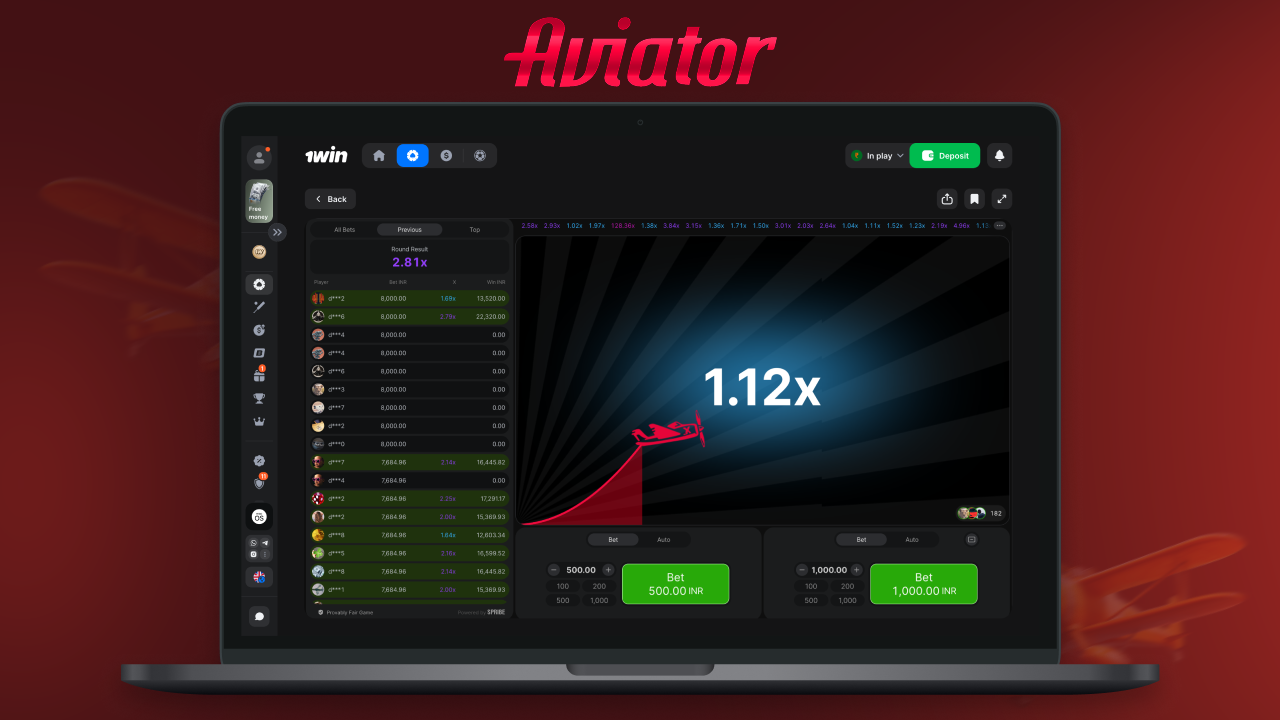 Play Aviator on the 1win platform